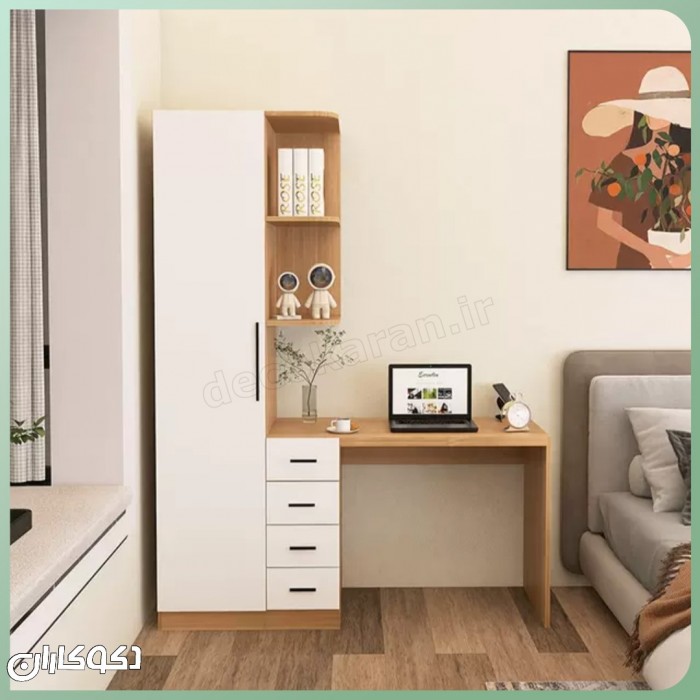 میز تحریر کتابخانه‌دار + کمد لباس دکوکاران مدل MTK151