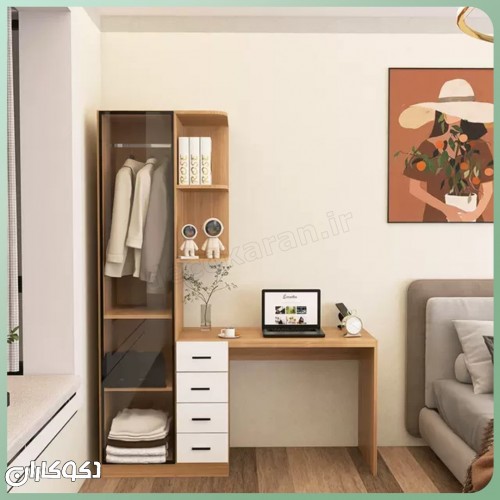 میز تحریر کتابخانه‌دار + کمد لباس دکوکاران مدل MTK151