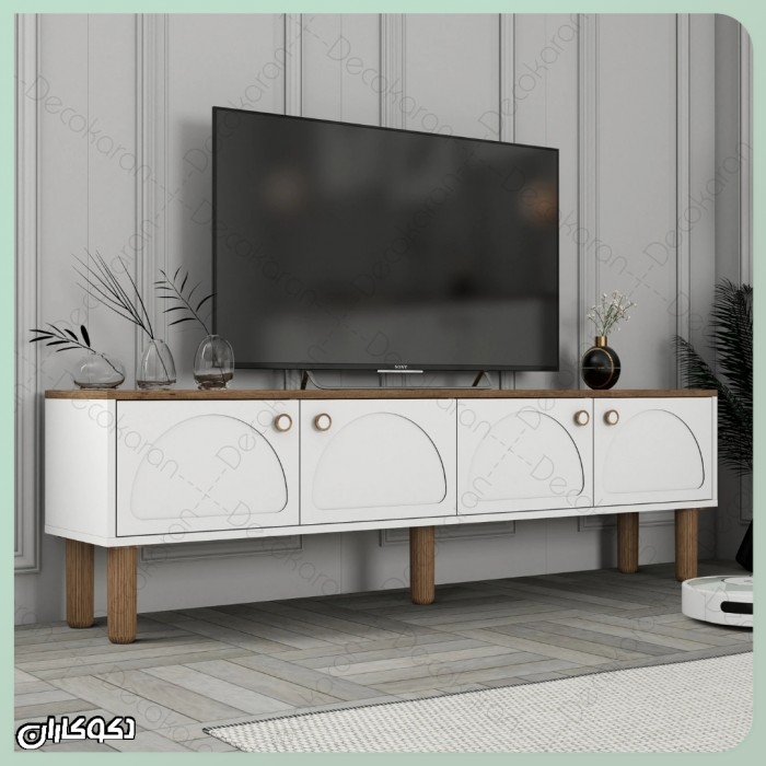 میز تلویزیون دکوکاران؛ مدرن‌ترین میز TV از MDF ضد خش با پایه چوبی و رنگبندی قابل سفارش