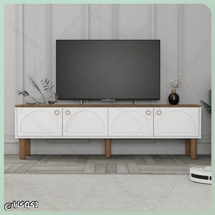 میز تلویزیون دکوکاران؛ مدرن‌ترین میز TV از MDF ضد خش با پایه چوبی و رنگبندی قابل سفارش