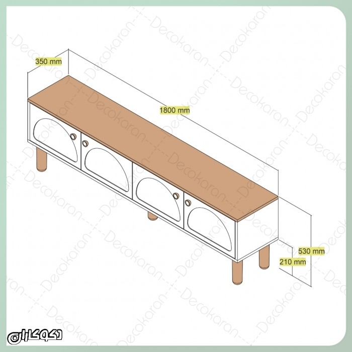 میز تلویزیون دکوکاران؛ مدرن‌ترین میز TV از MDF ضد خش با پایه چوبی و رنگبندی قابل سفارش
