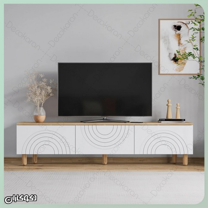 میز تلویزیون سفید مدرن مدل MV148؛ طراحی کم‌جا و شیاردار