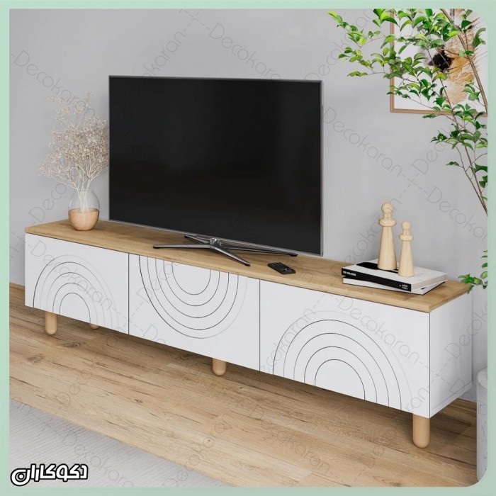 میز تلویزیون سفید مدرن مدل MV148؛ طراحی کم‌جا و شیاردار