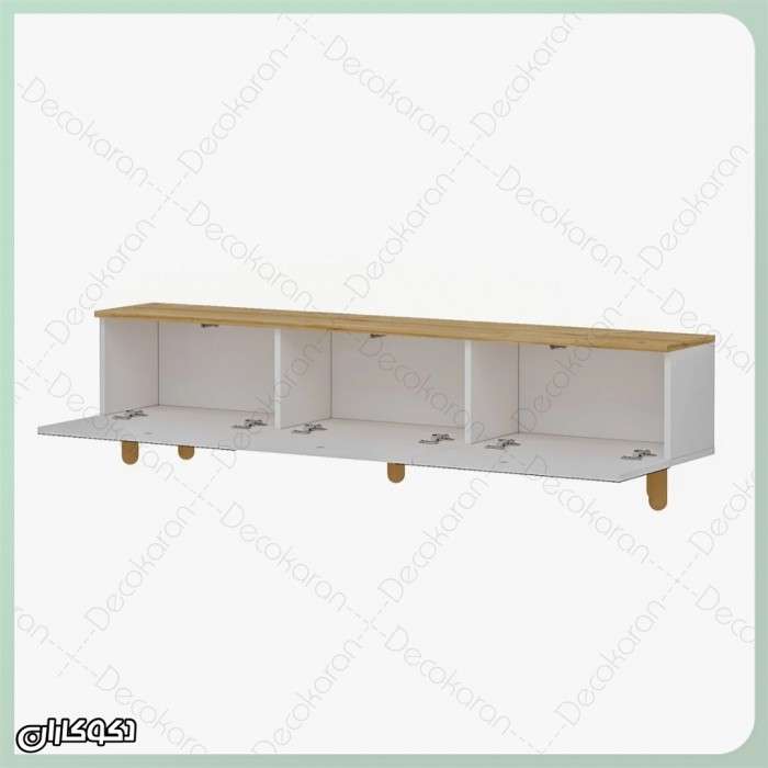 میز تلویزیون سفید مدرن مدل MV148؛ طراحی کم‌جا و شیاردار