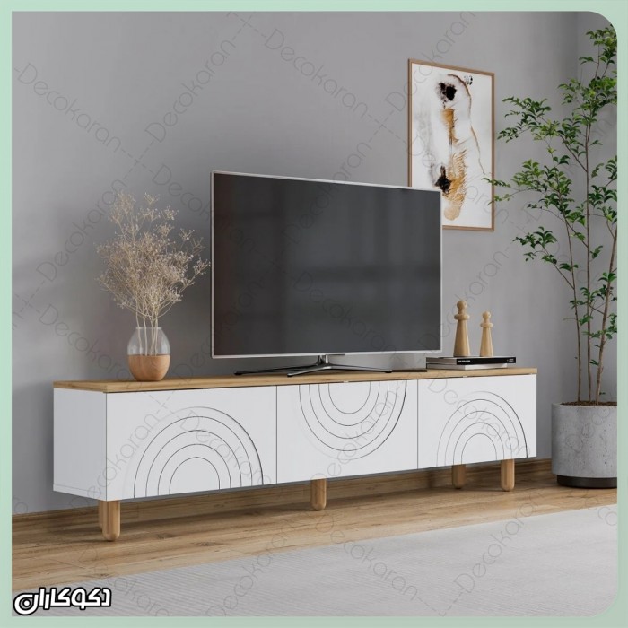 میز تلویزیون سفید مدرن مدل MV148؛ طراحی کم‌جا و شیاردار