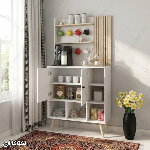 کافی بار MDF ایستاده مدل KF105 با شلف و آویز ماگ