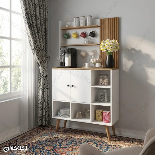 کافی بار MDF ایستاده مدل KF105 با شلف و آویز ماگ