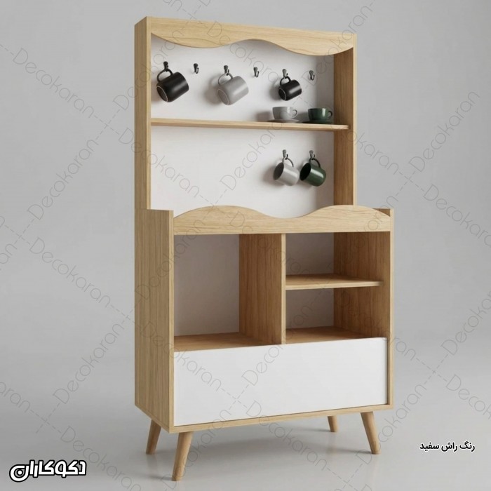 کافی بار ایستاده مدل KF107 با آویز ماگ و فضای قهوه‌ساز