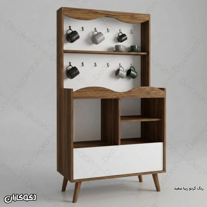 کافی بار ایستاده مدل KF107 با آویز ماگ و فضای قهوه‌ساز