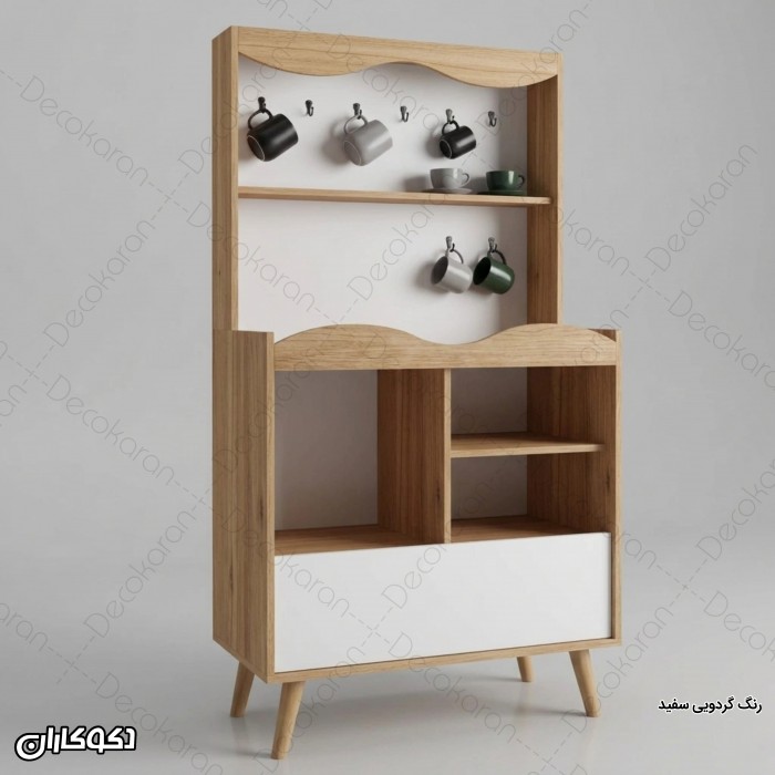 کافی بار ایستاده مدل KF107 با آویز ماگ و فضای قهوه‌ساز