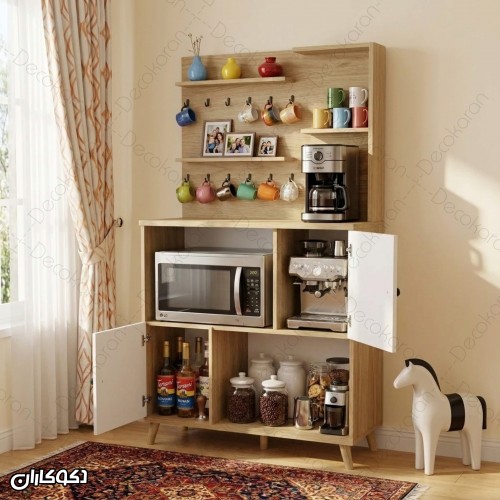 کافی بار MDF مدل KF111 درب‌دار و شلف‌دار دکوکاران