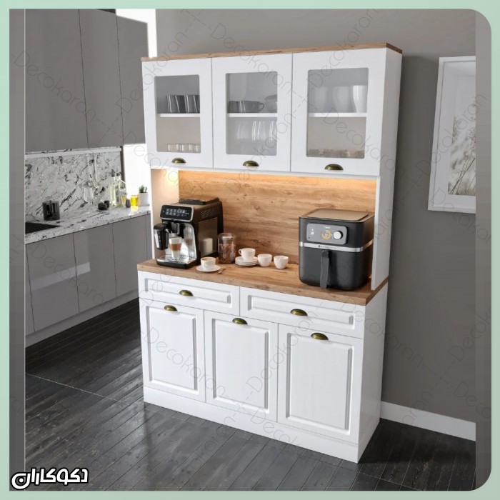 کافی بار و بوفه بلند مدل KF129 | عرض ۱۴۰ (فول آپشن با ویترین شیشه‌ای)