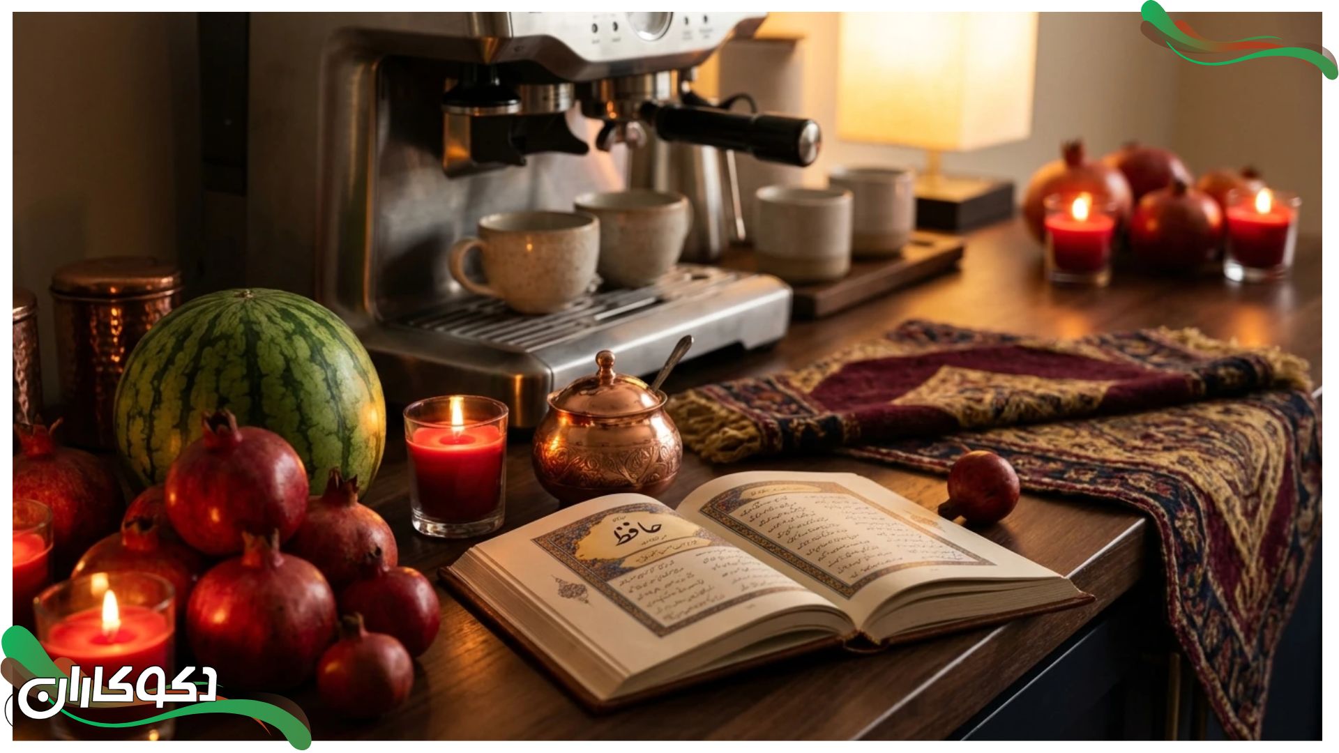 تزئین کافی بار با تم‌های فصلی یلدا و نوروز با عناصر سنتی ایرانی