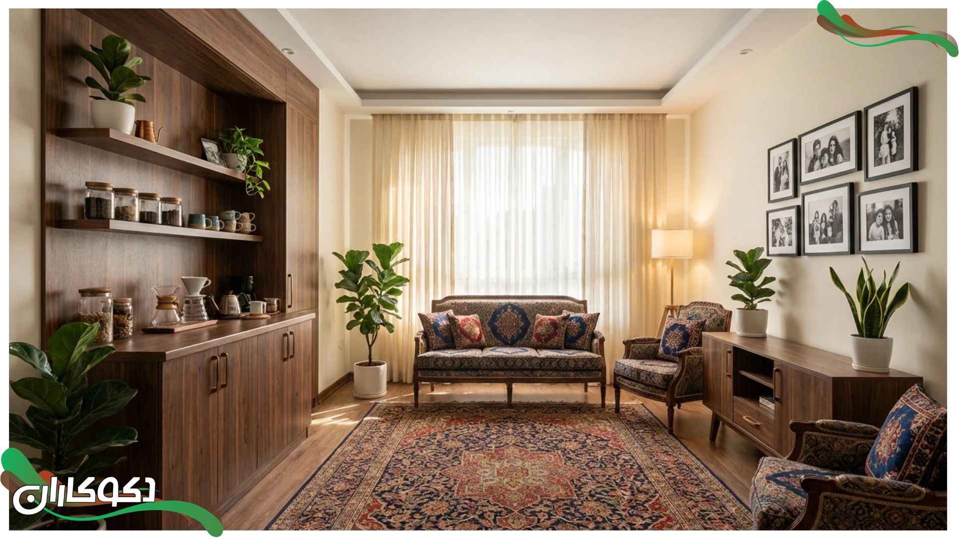 نمای کلی از پذیرایی که کافی بار با سایر مبلمان هماهنگ شده