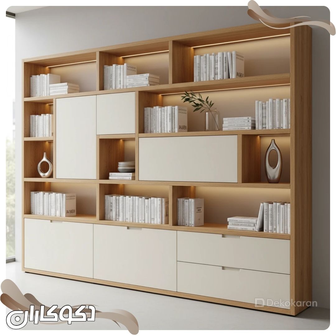 کتابخانه چوبی سفارشی دکوکاران با طراحی مدرن
