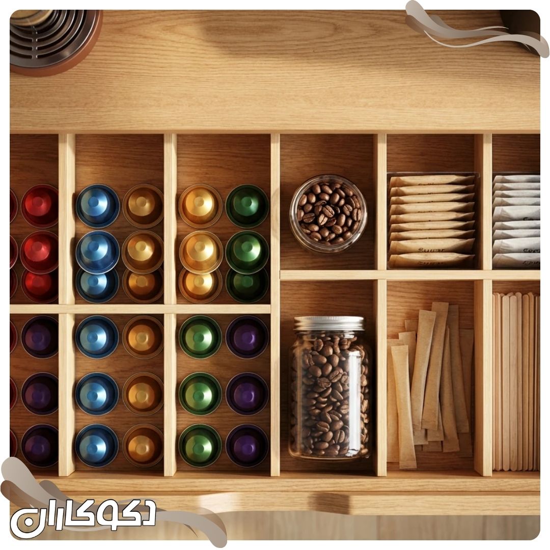 کشوی منظم کافی بار برای نگهداری کپسول قهوه و لوازم جانبی