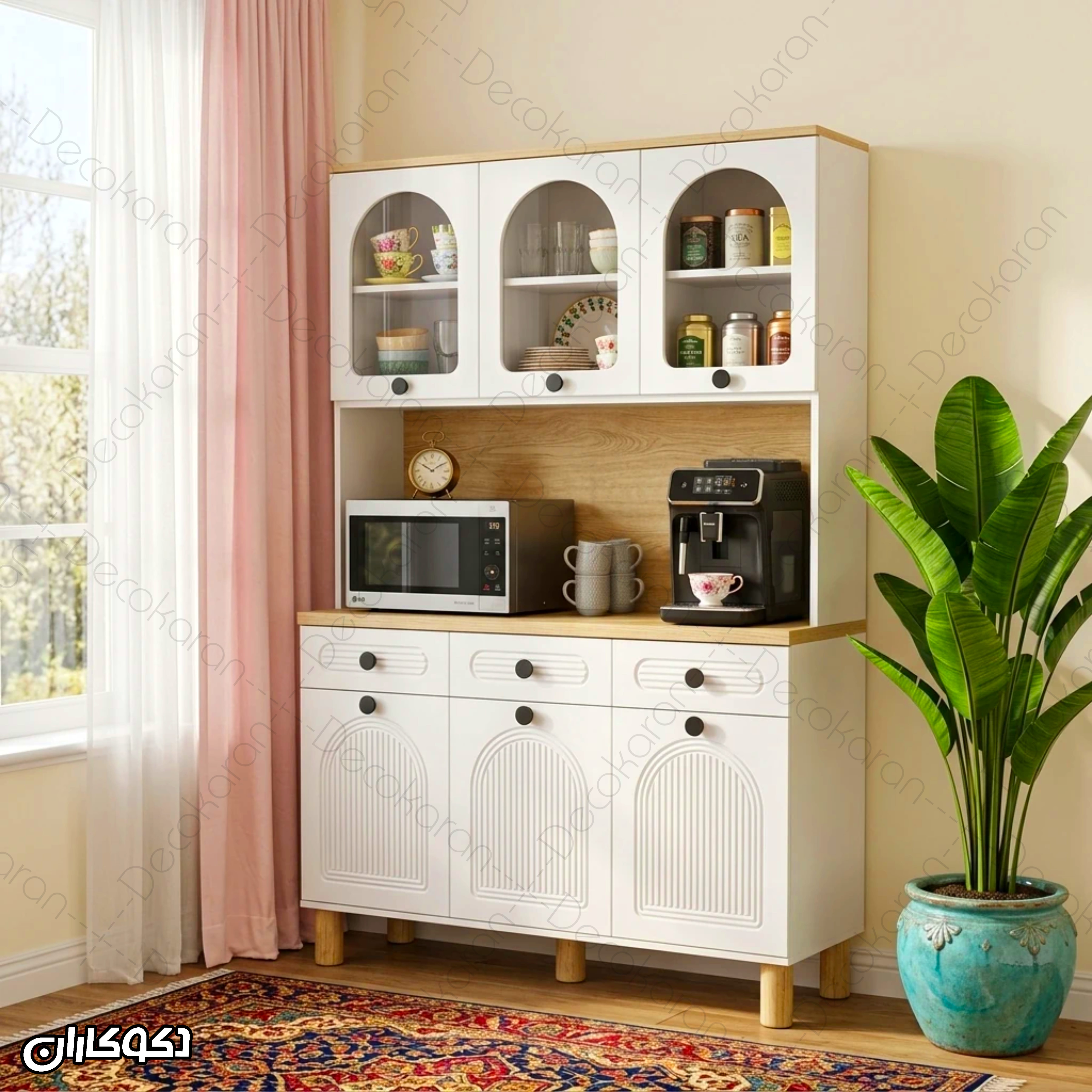 کافی بار MDF مدل KF103 با طراحی ویترینی و فضای جادار