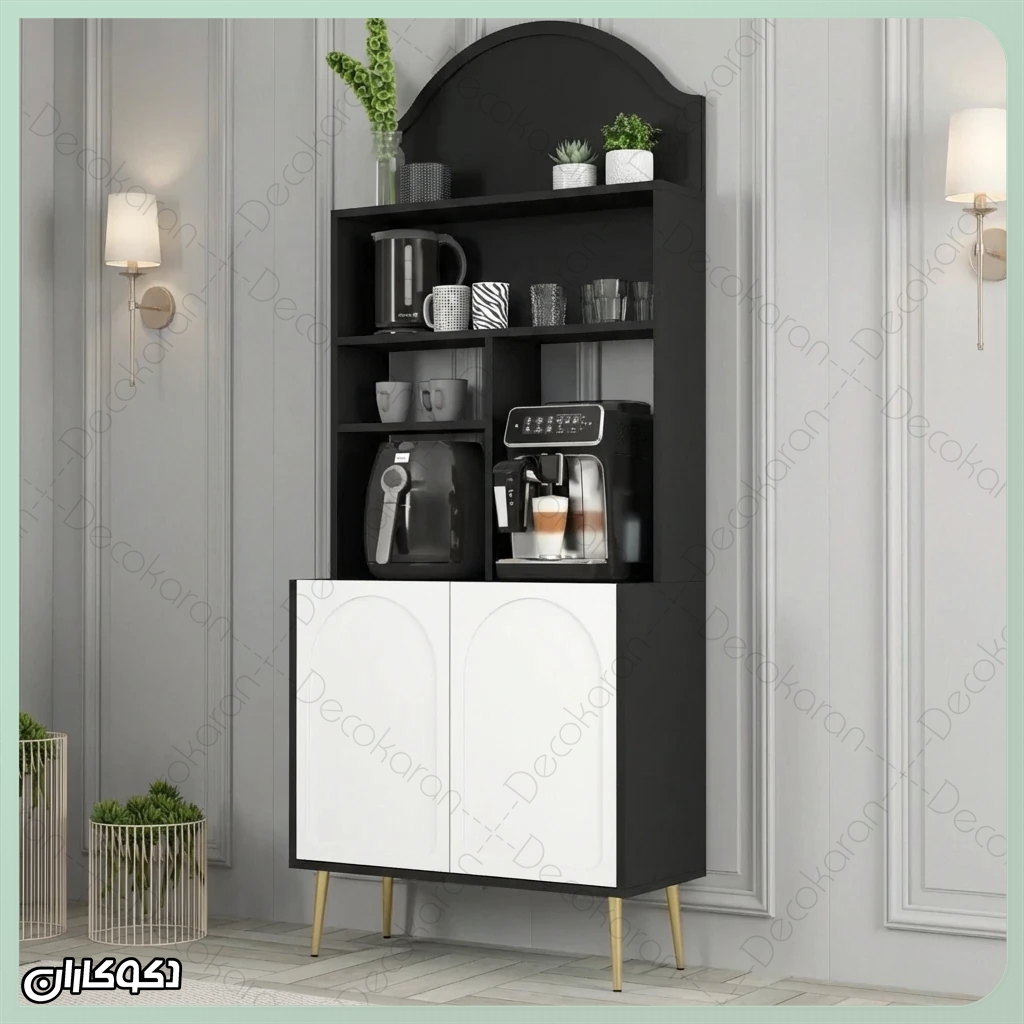 کافی‌بار مشکی دکوکاران با درهای سفید فلت، مناسب فضاهای مدرن