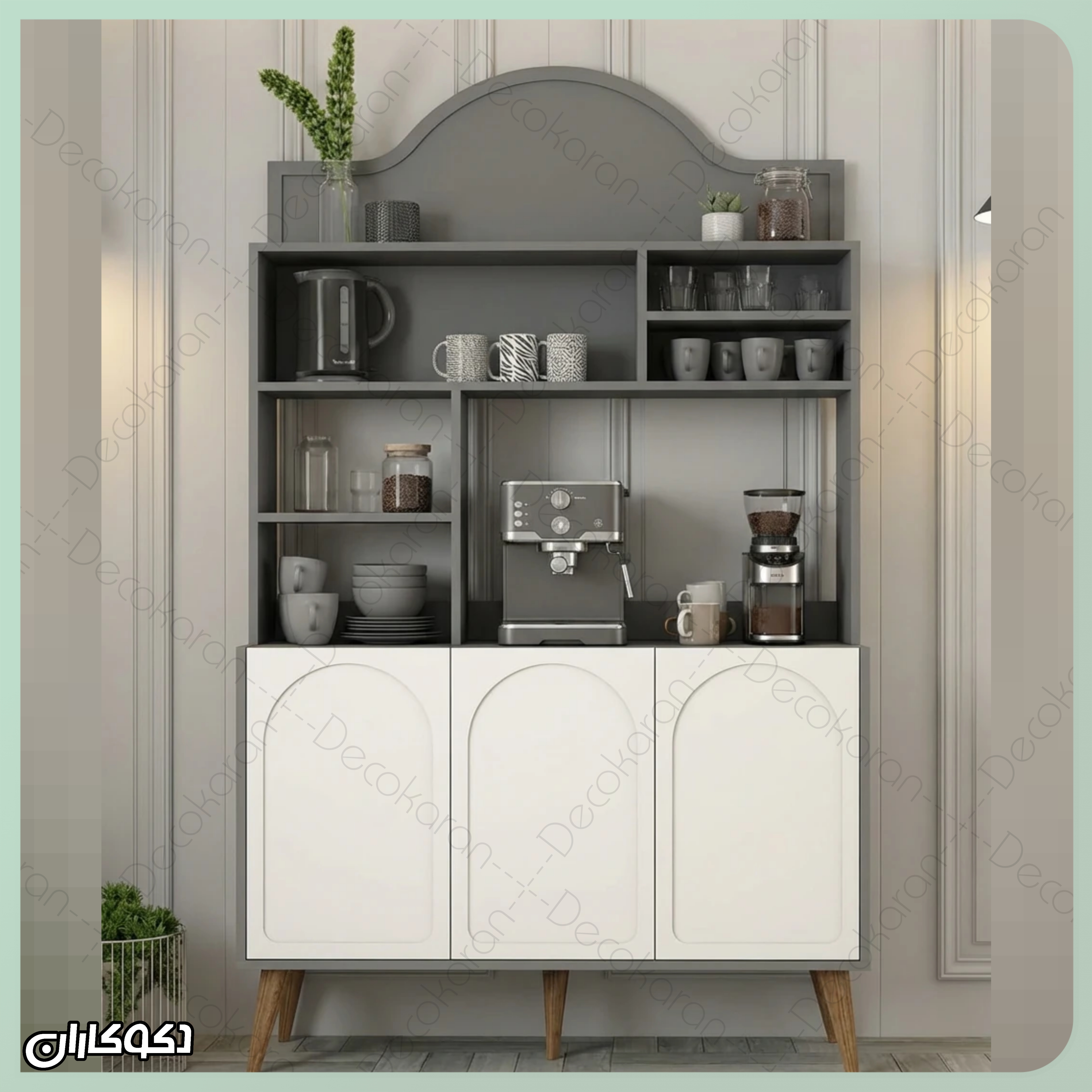 کافی‌بار مدل KF101 دکوکاران با درهای بسته و طراحی قوس Coffee در بالای سازه