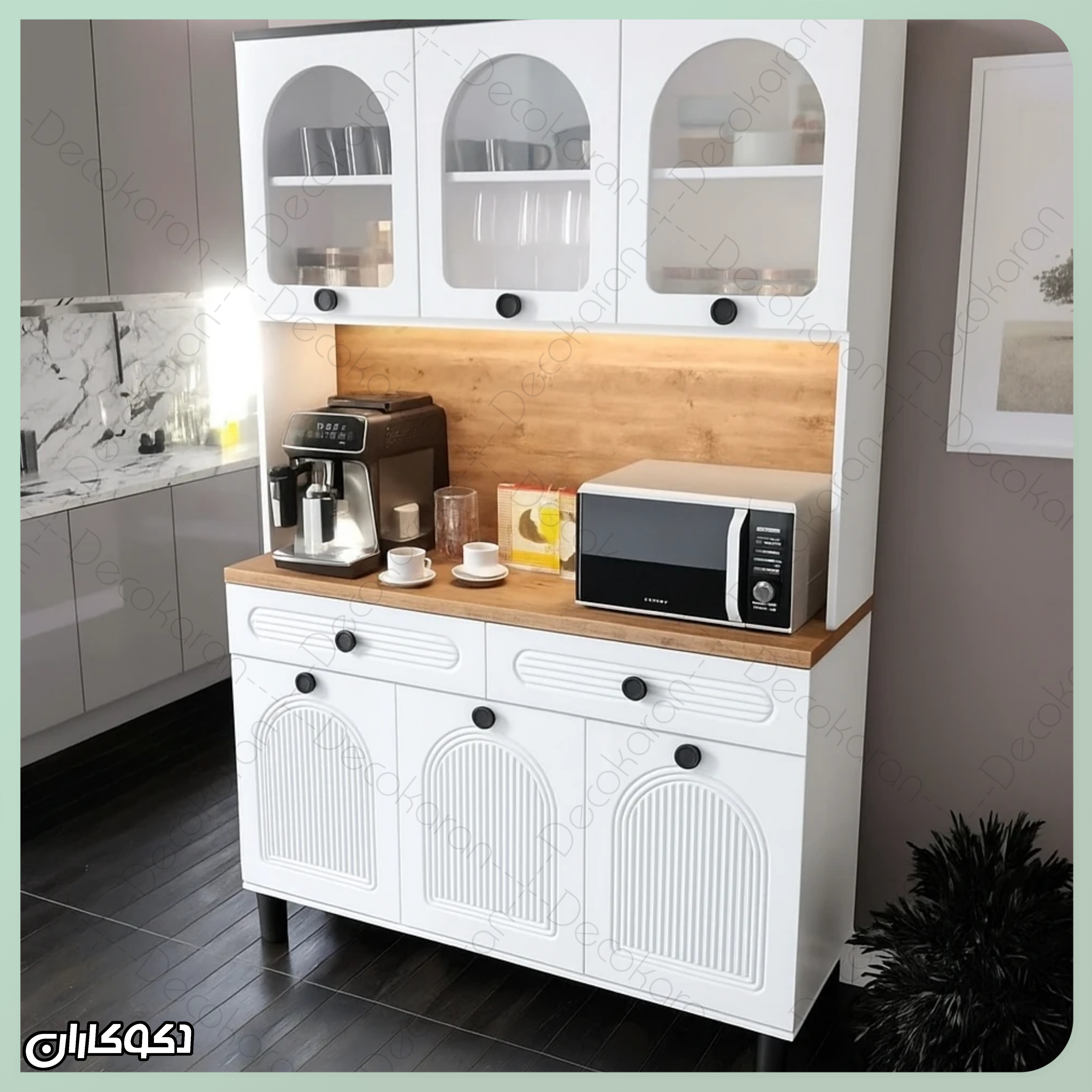 کافی‌بار MDF سفید و چوبی مدل KF103 در دکوکاران