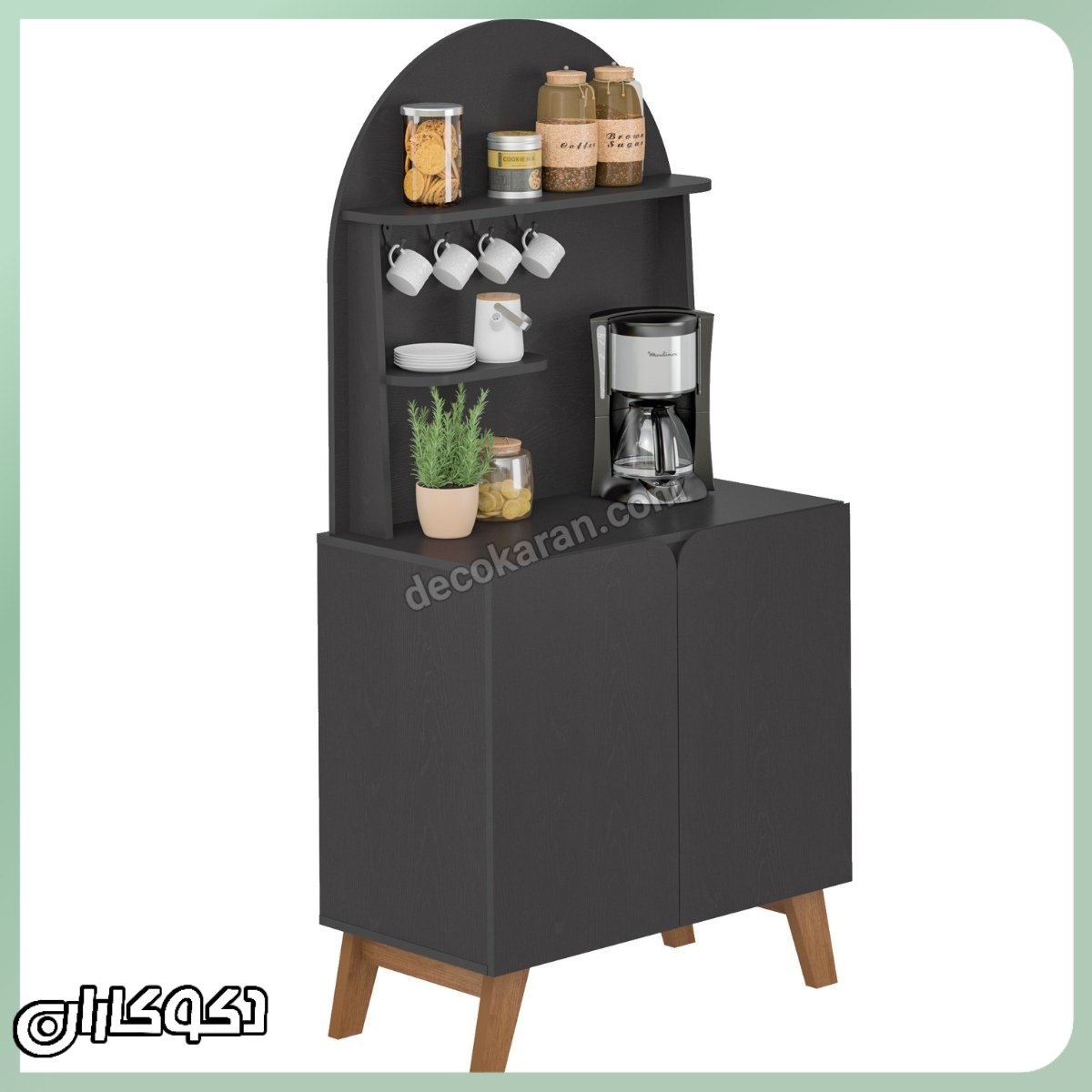 چیدمان کافی بار kf108 در منزل با دستگاه اسپرسوساز و اکسسوری های قهوه