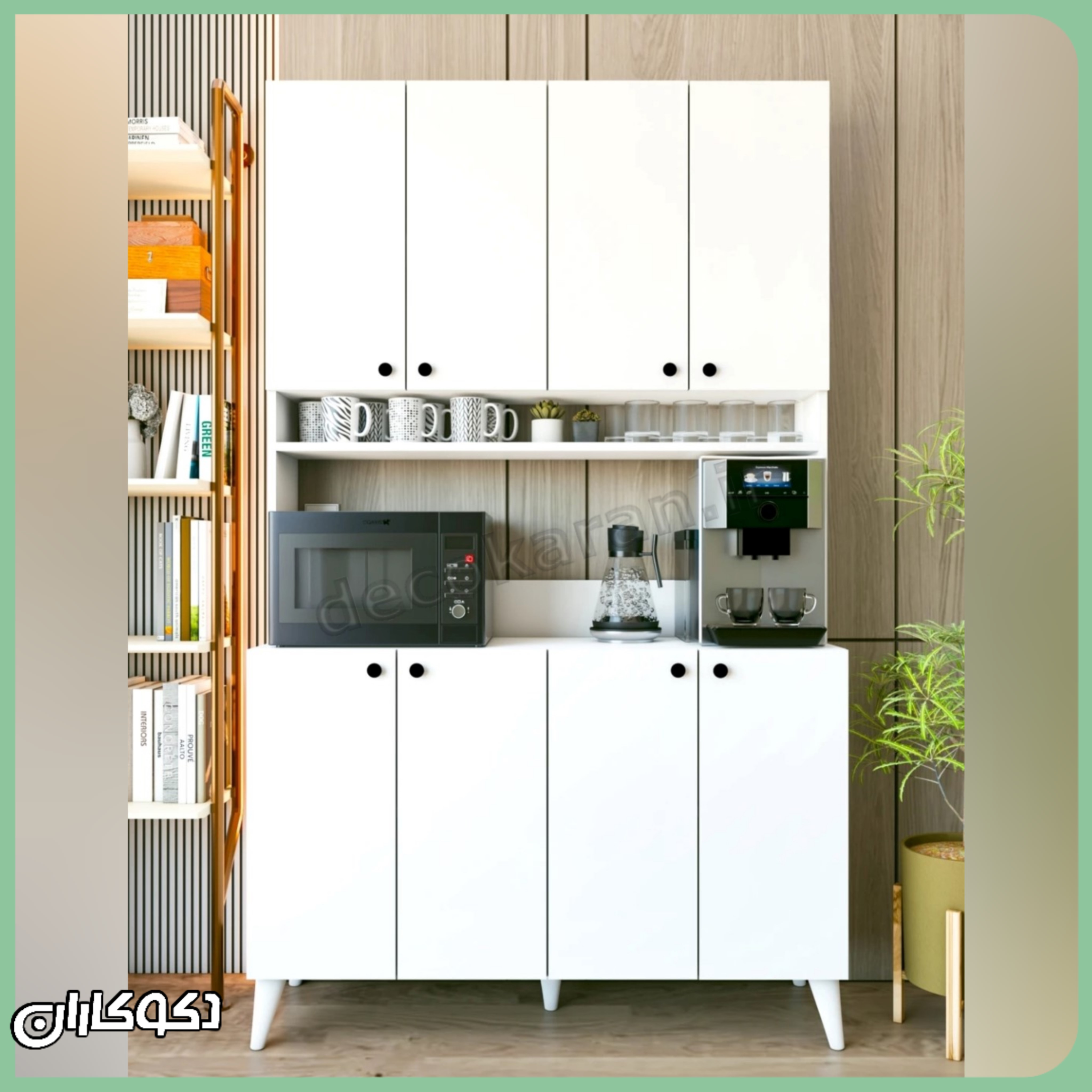 چیدمان مایکروفر و قهوه ساز روی کافی بار مدل KF122