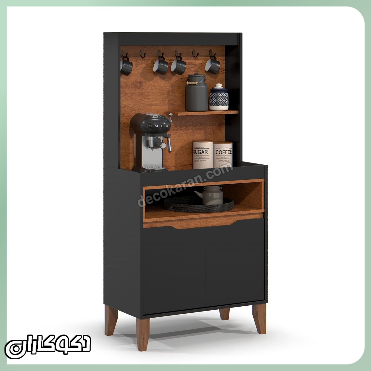 کافی بار مدرن مشکی و چوب مدل KF124 دکوکاران
