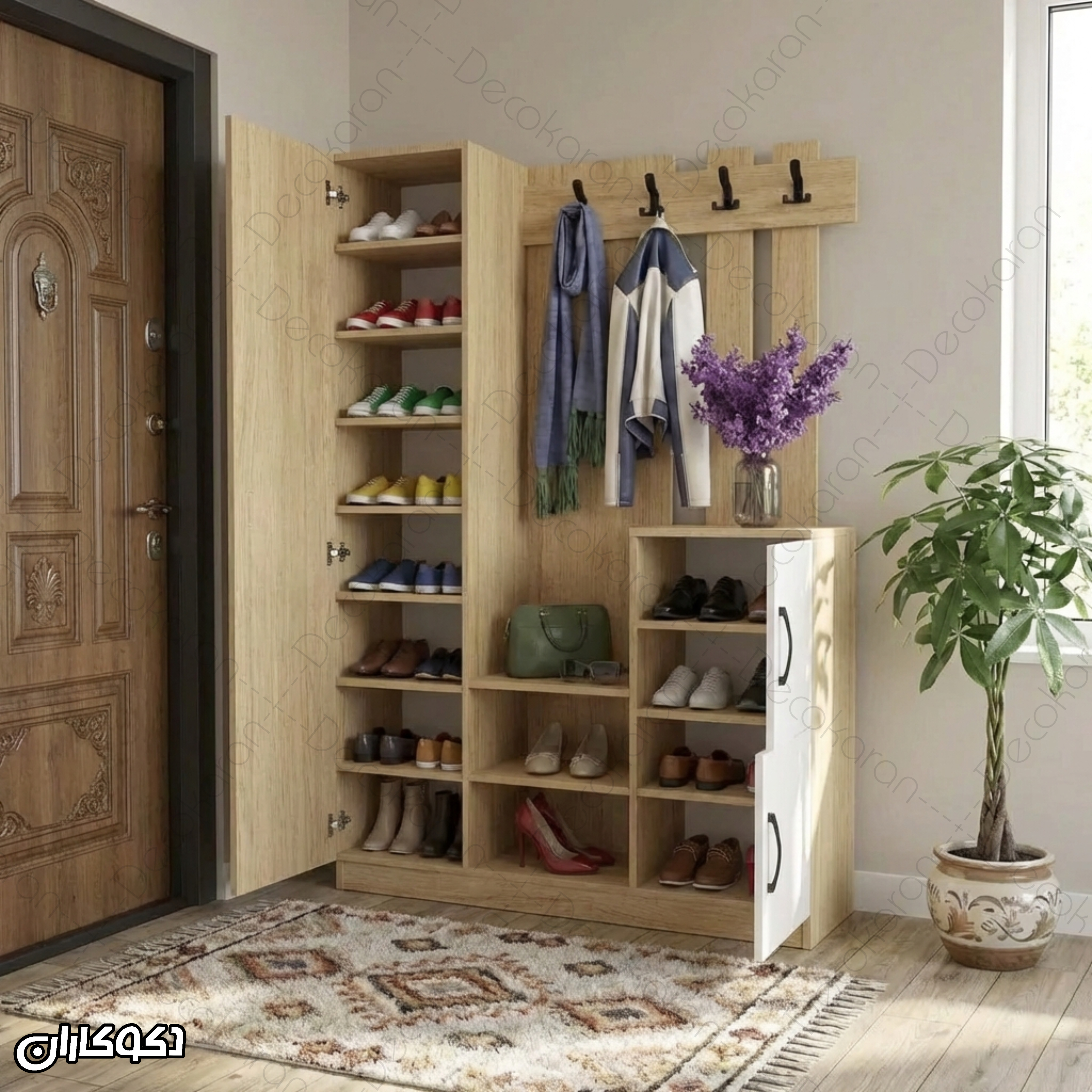 جالباسی جاکفشی مدل JL114 آینه دار سفید و چوبی
