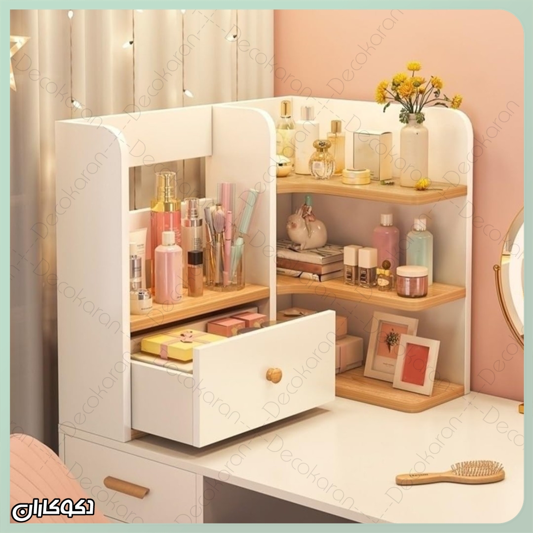  شلف رومیزی MDF مدل S134 دکوکاران با کشوی جادار مناسب میز آرایش و نگهداری عطر و لوازم