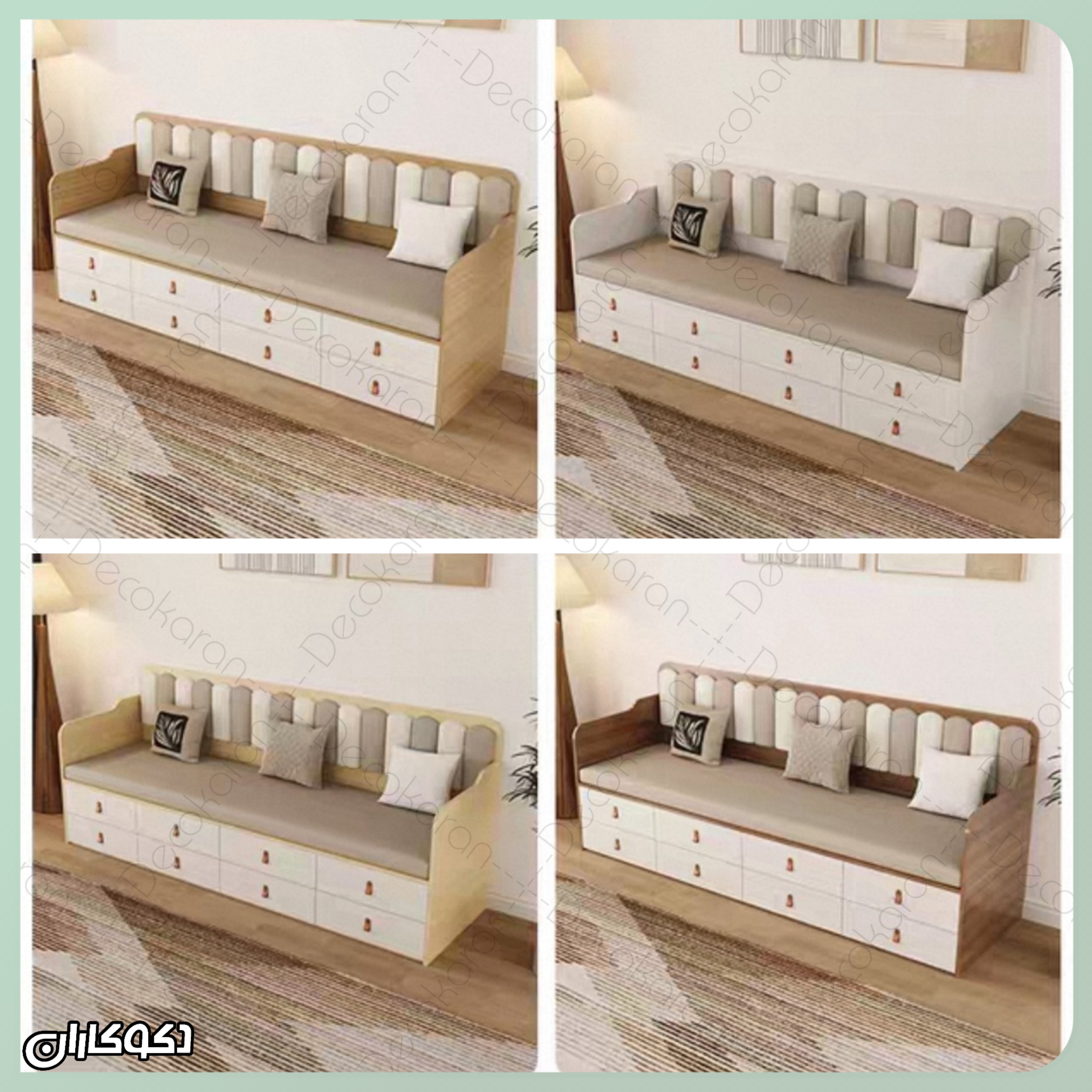 کاناپه کشودار چندمنظوره دکوکاران مدل با طراحی مدرن و رنگ چوب روشن