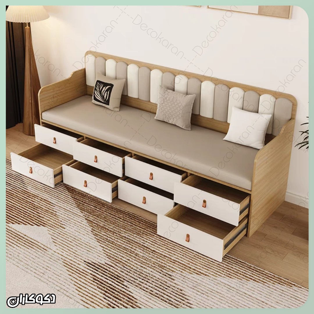 نمای داخلی کشوهای جادار کاناپه کشودار دکوکاران