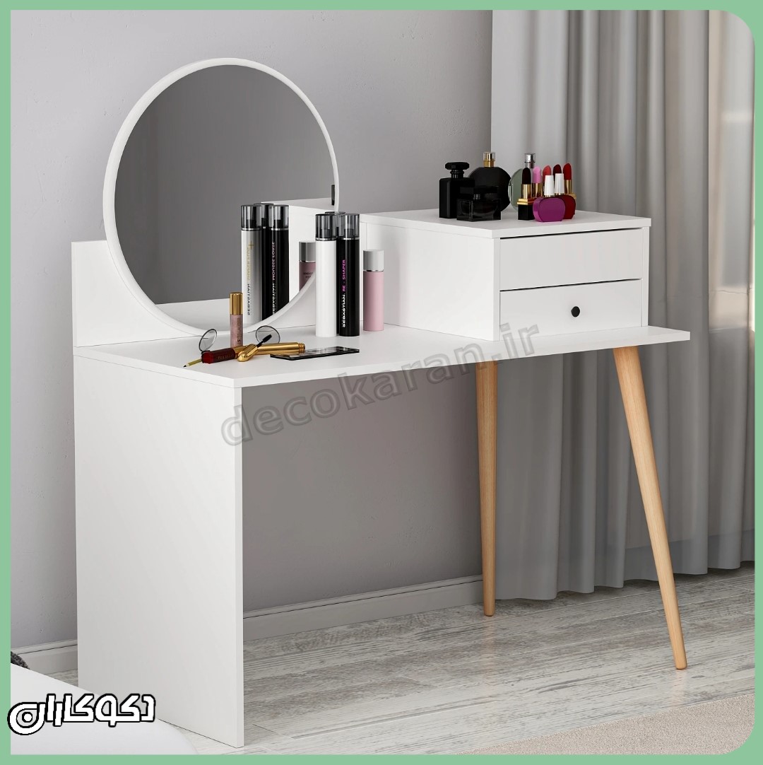 میز آرایش مدل MZ175 دکوکاران با طراحی مینیمال و آینه بزرگ، مناسب برای اتاق خواب‌های مدرن