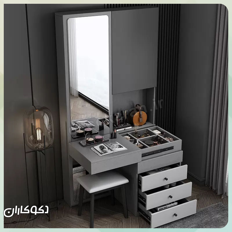 نمای نزدیک از کشوهای شبکه‌بندی شده و ریل ساچمه‌ای سه زمانه  