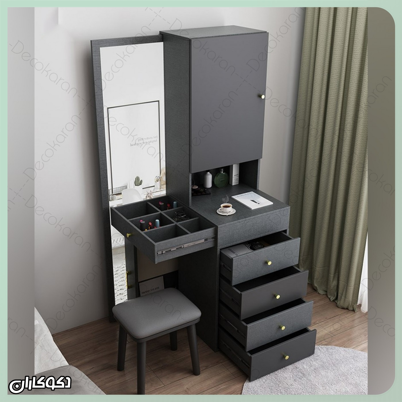 میز آرایش آینه مخفی دکوکاران مدل MZ170 با طراحی مدرن و کشوهای جادار، انتخابی ایده‌آل برای اتاق خواب شما