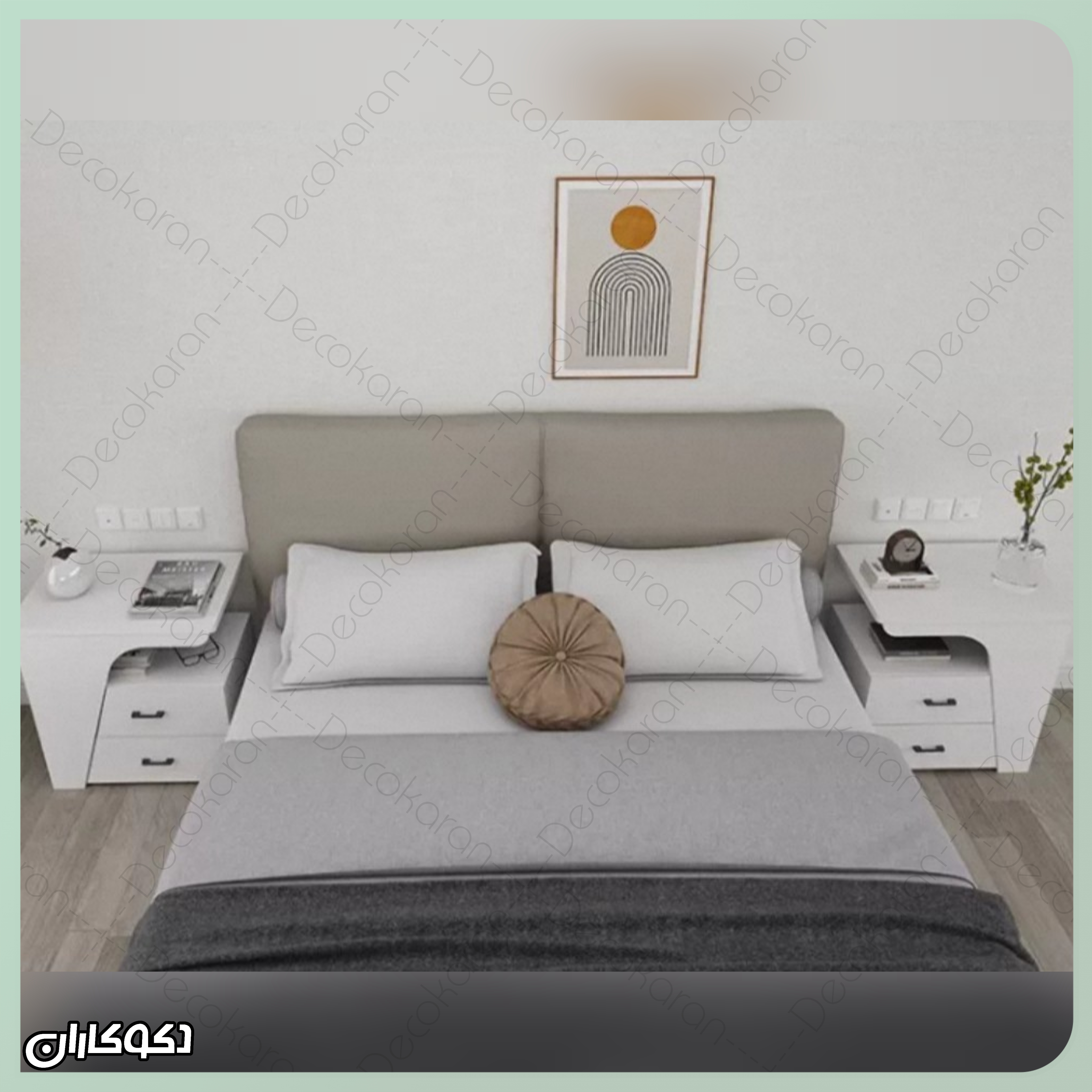 ست دو عدد پاتختی سفید دکوکاران مدل PT126 در دکوراسیون اتاق خواب مدرن