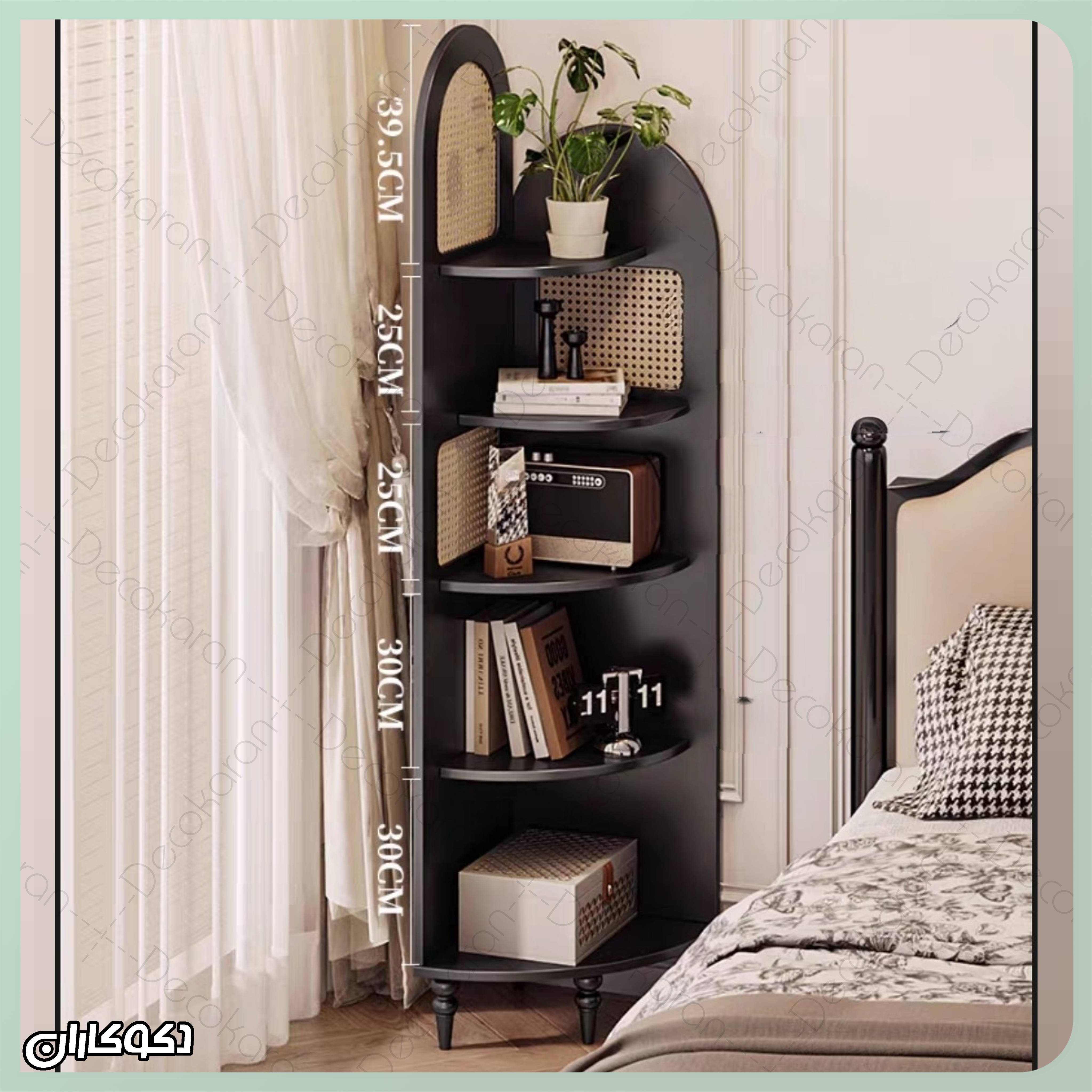 کتابخانه گوشهای حصیری دکوکاران در دکور اتاقخواب با سبک مدرن