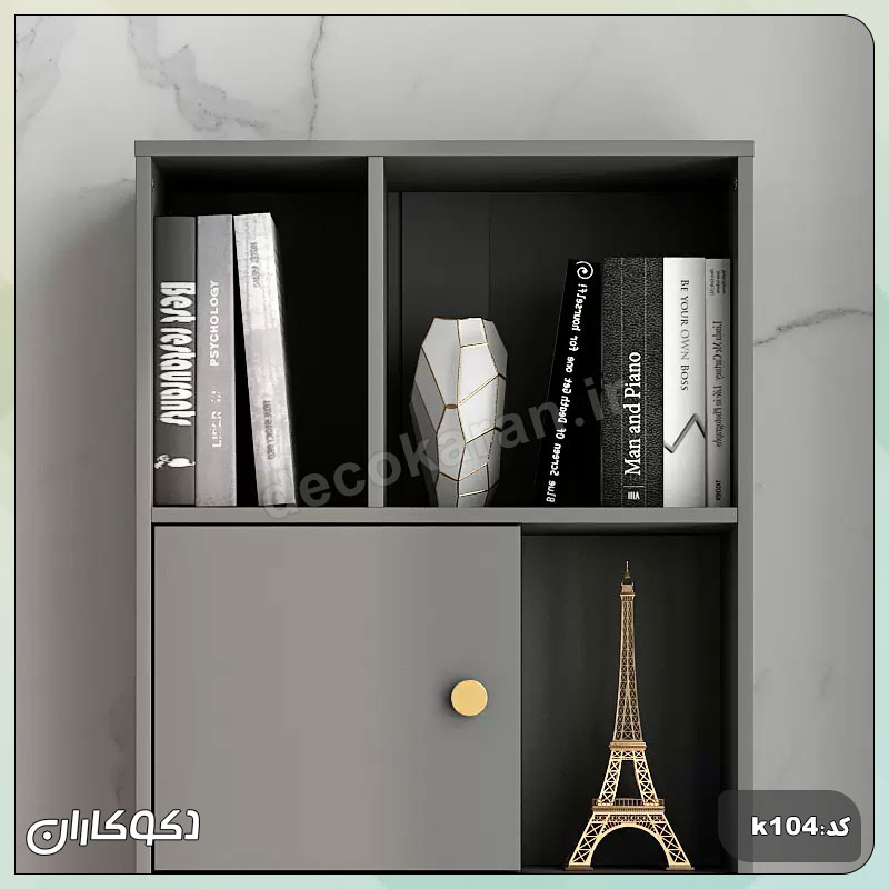 جزئیات دستگیره طلایی و طراحی خاص درب کتابخانه مدرن k105