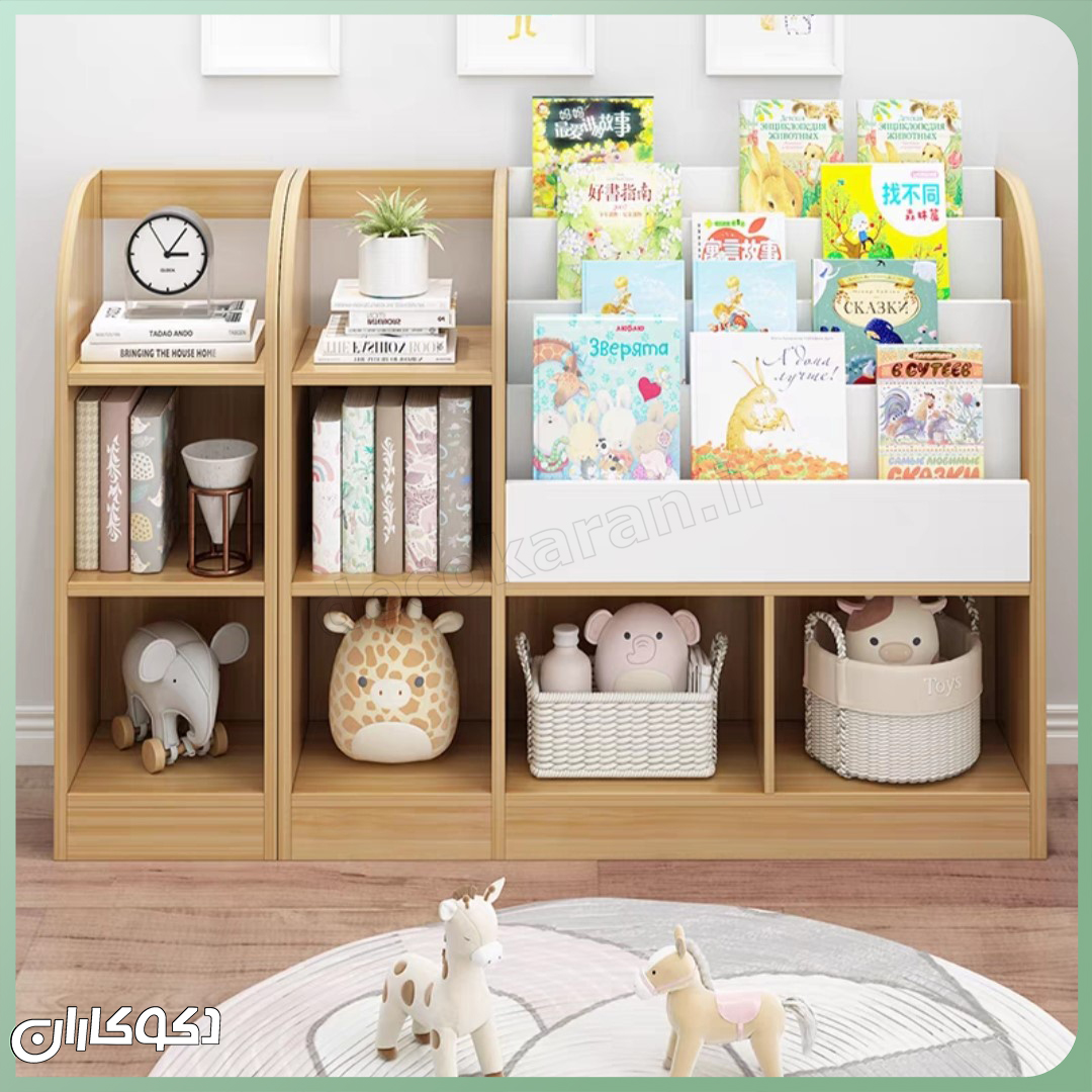 ترکیب کتابخانه کودک K116 با شلف کناری برای ایجاد فضای ذخیرهسازی بیشتر در دکوراسیون اتاق کودک