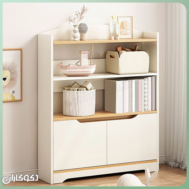 چیدمان دکوری و اکسسوری در طبقات کتابخانه خاص مدل k119