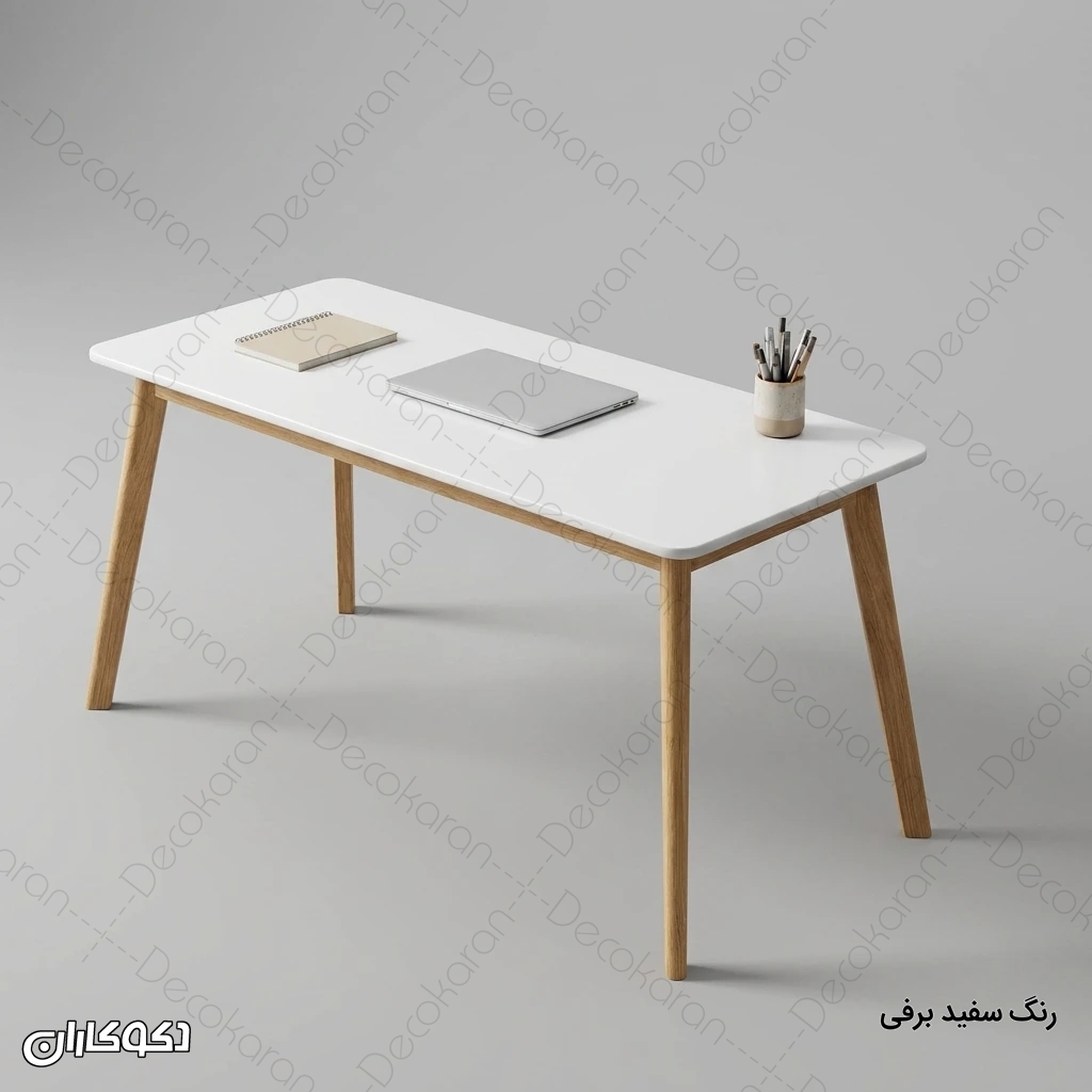 میز تحریر MDF مدل MT102 با صفحه سفید و پایه چوبی مایل