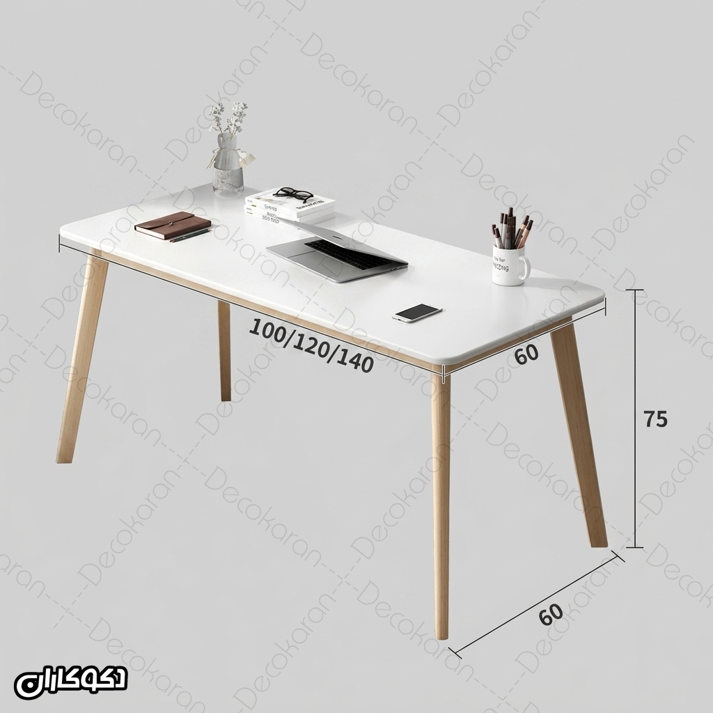 ابعاد میز تحریر مدل MT102 با عرض های 100 120 و 140 سانتی متر عمق 60 و ارتفاع 75