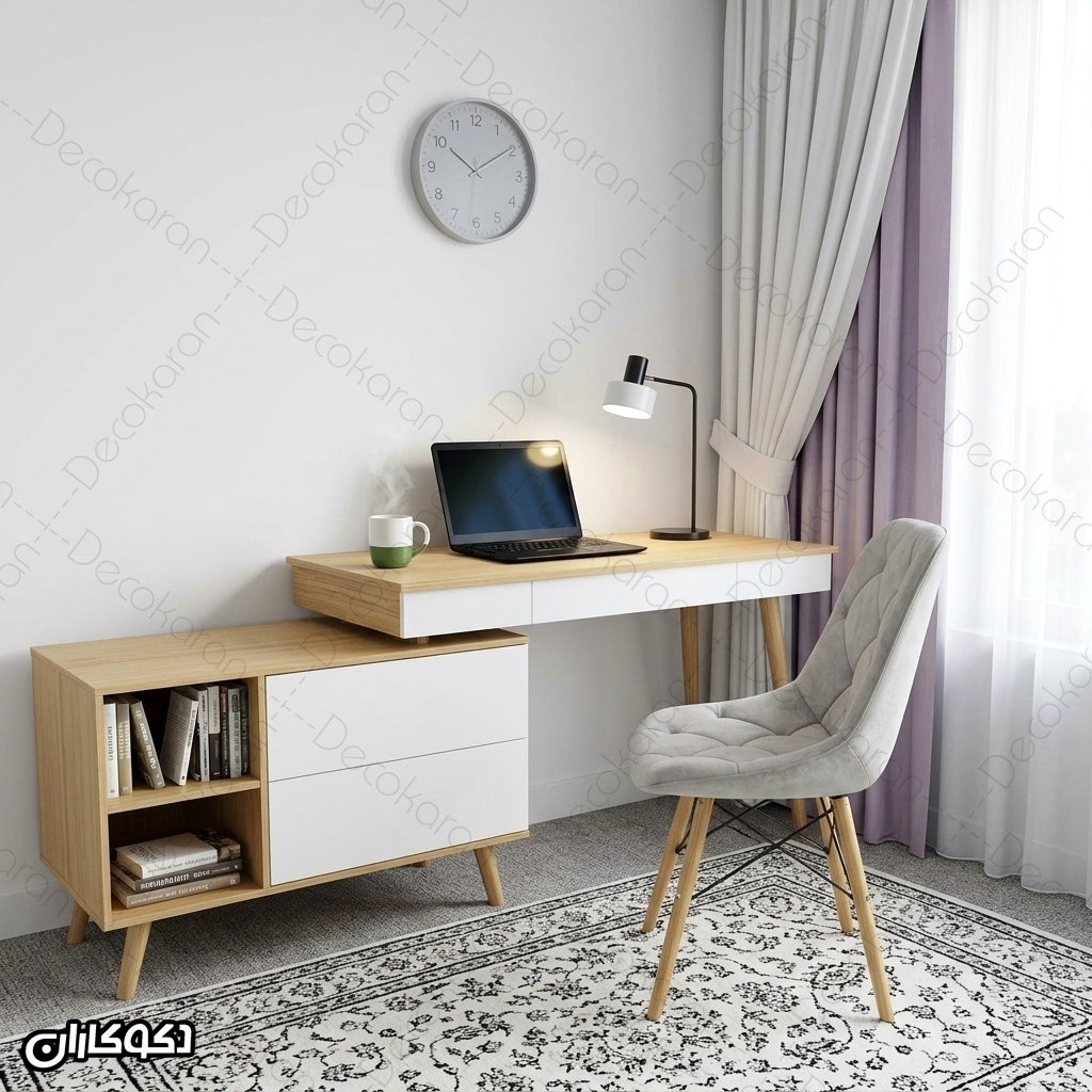 میز تحریر کشودار مدل MT104 با فایل جانبی و طبقات کتابخانه ای