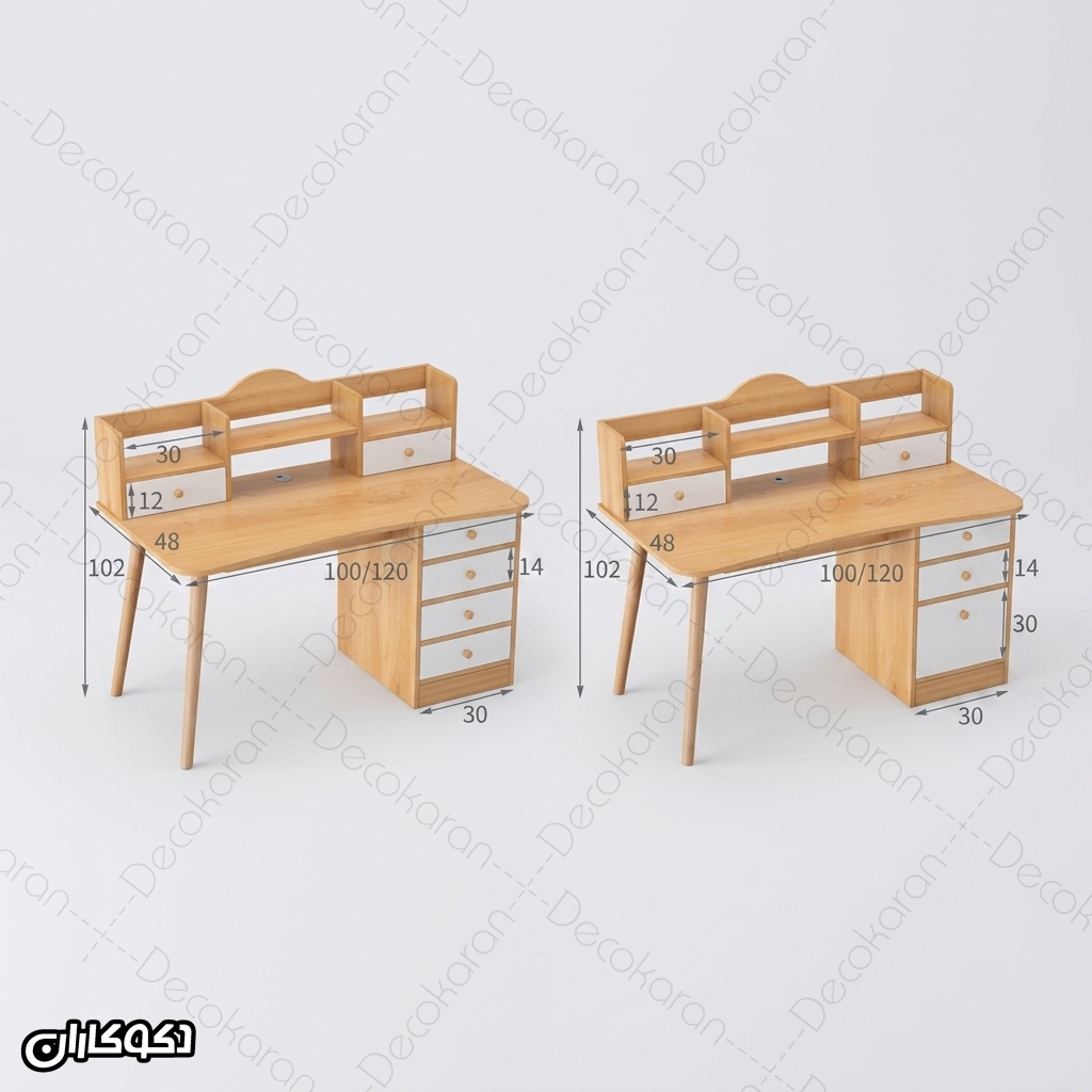 ابعاد میز تحریر مدل MT109 عرض 100 یا 120 ارتفاع 102 با شلف و کشو