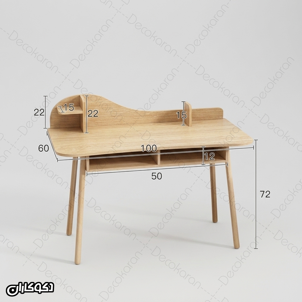 تصویر ابعاد میز تحریر MDF مدل MT111 با عرض 100، عمق 60 و ارتفاع 72 سانتی‌متر