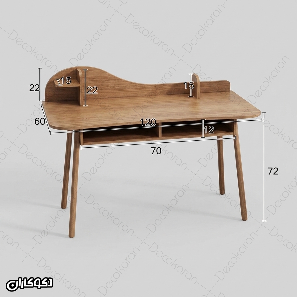 تصویر ابعاد میز تحریر MDF مدل MT111 با عرض 120، عمق 60 و ارتفاع 72 سانتی‌متر