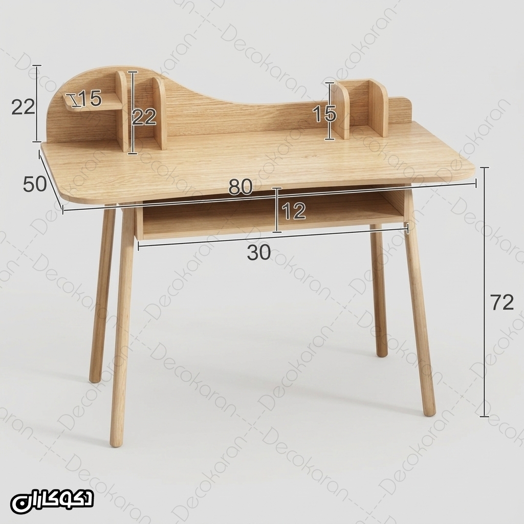 تصویر ابعاد میز تحریر MDF مدل MT111 با عرض 80، عمق 50 و ارتفاع 72 سانتی‌متر