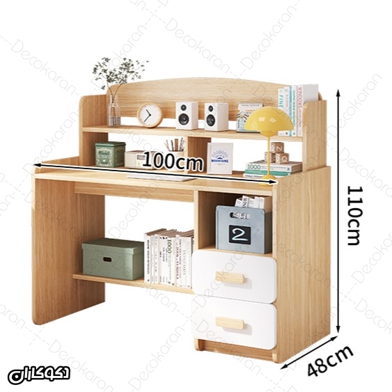 ابعاد میز تحریر MDF مدل MT127 دکوکاران با عرض 100 ارتفاع 110 و عمق 55 سانتی متر