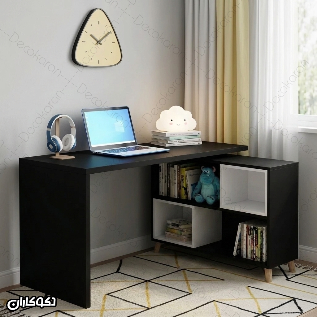 میز تحریر MDF مدل MT125 دکوکاران در حالت جمع با یونیت کناری