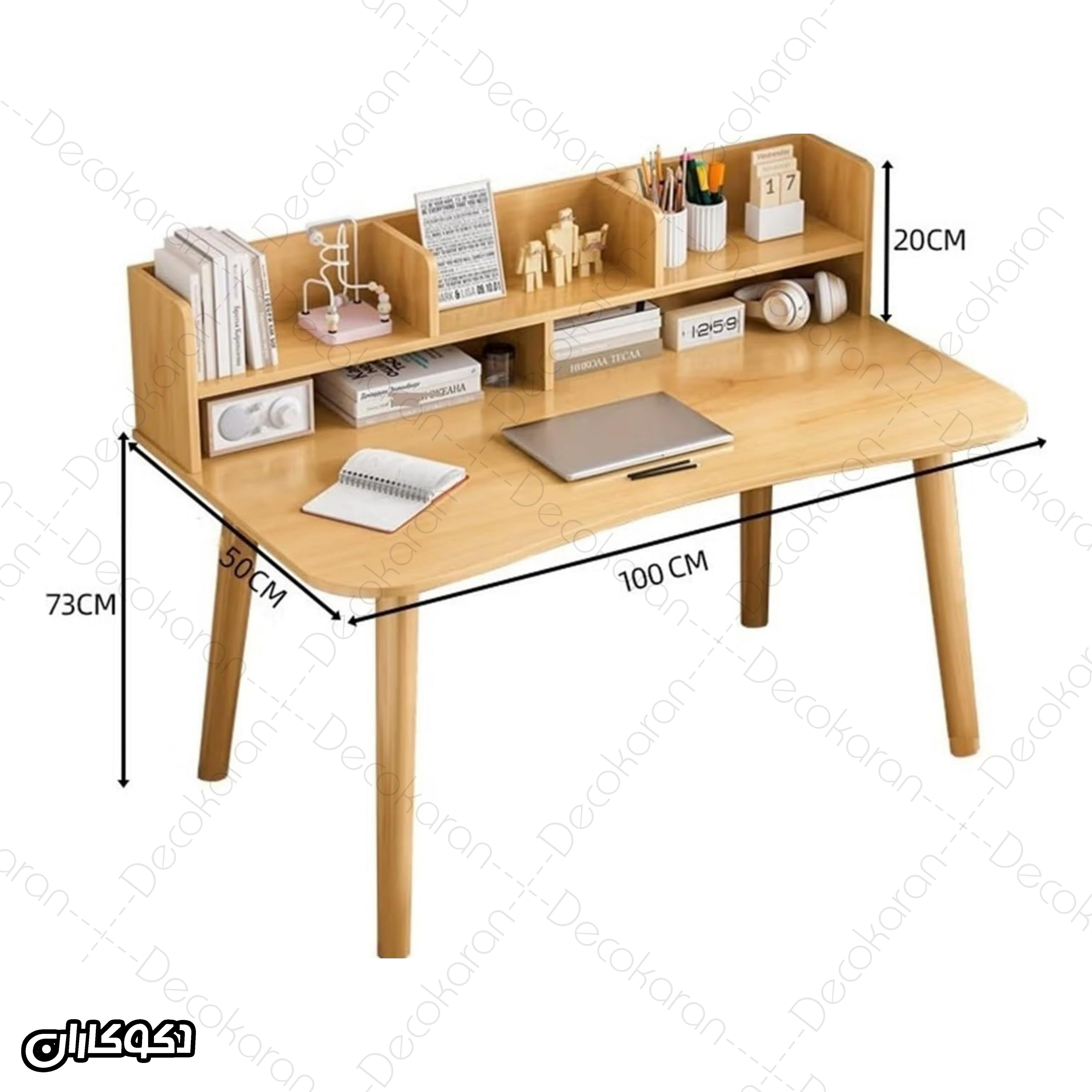 ابعاد میز تحریر MDF مدل MT122 دکوران با طول 100 عمق 50 و ارتفاع صفحه 73 سانتی متر