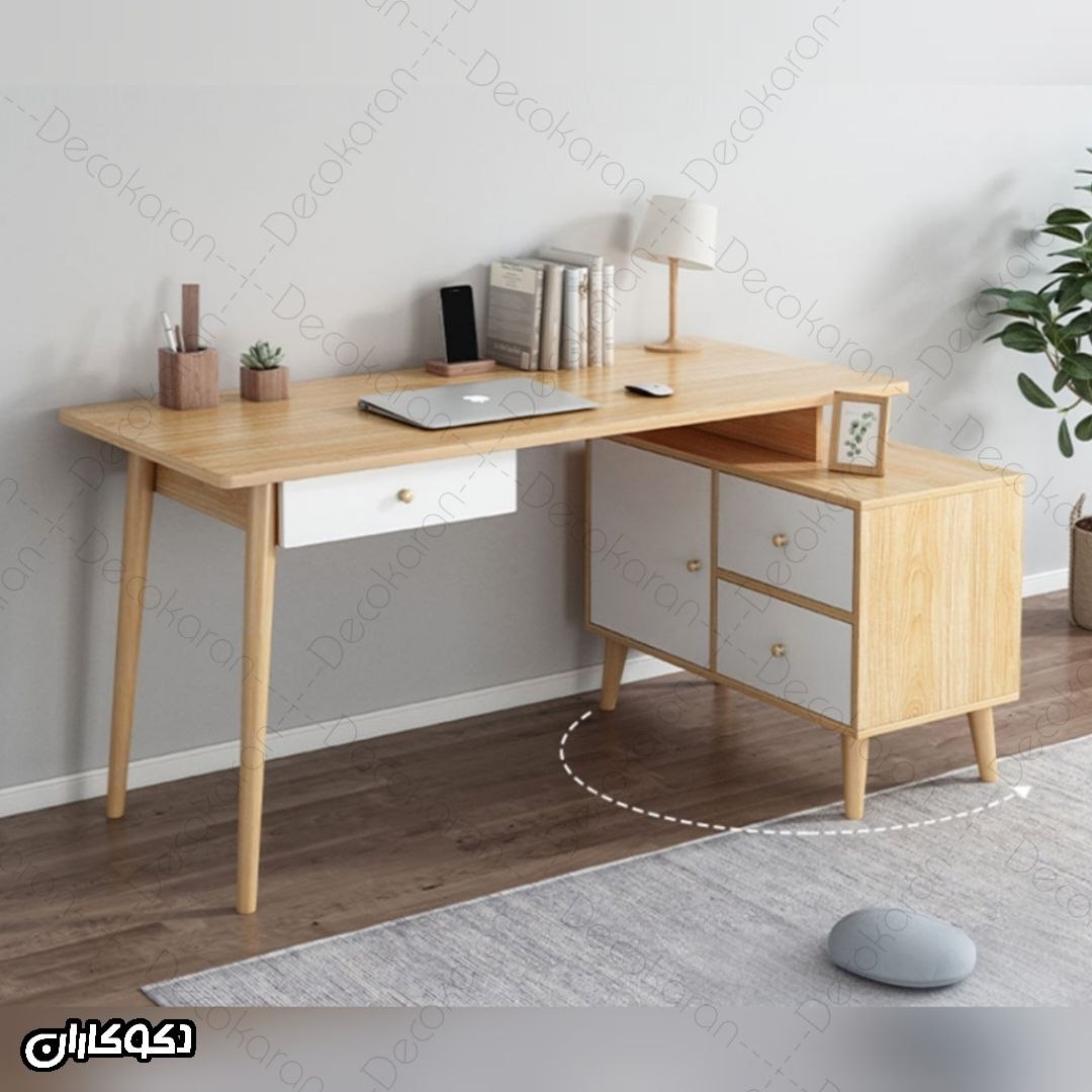 میز تحریر MDF مدل MT123 دکوران با یونیت متحرک و کشوی زیر صفحه